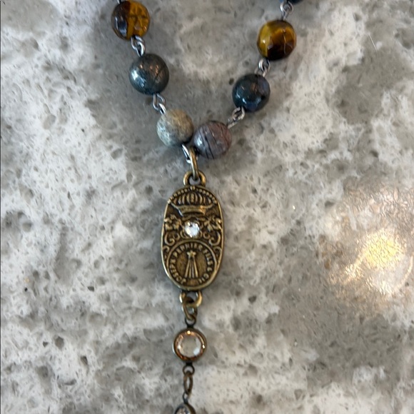 French Kande Beaded Necklace with Gold Pendant - NWT - Picture 4 of 9